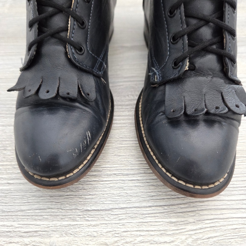 Laredo Packer Boots Black Leather Lace Up Kiltie Fringe Women 7 - Picture 3 of 11